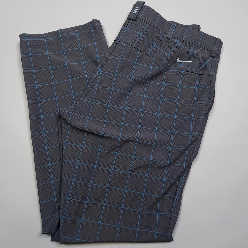 Nike Men’s Gray Windowpane Golf Pants with Blue Grid